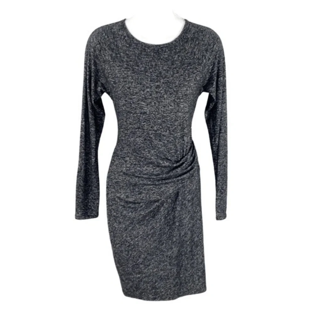 Athleta Solitude Black Marled Gathered Long sleeve knit dress O19